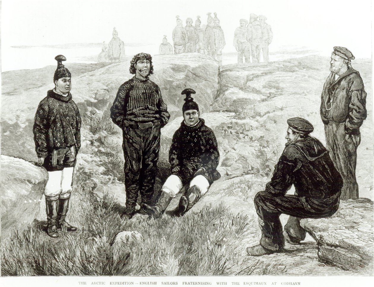 Marinheiros ingleses confraternizando com os esquimós em Godhavn, de &39;The Graphic&39;, 18 de junho de 1875 de English School