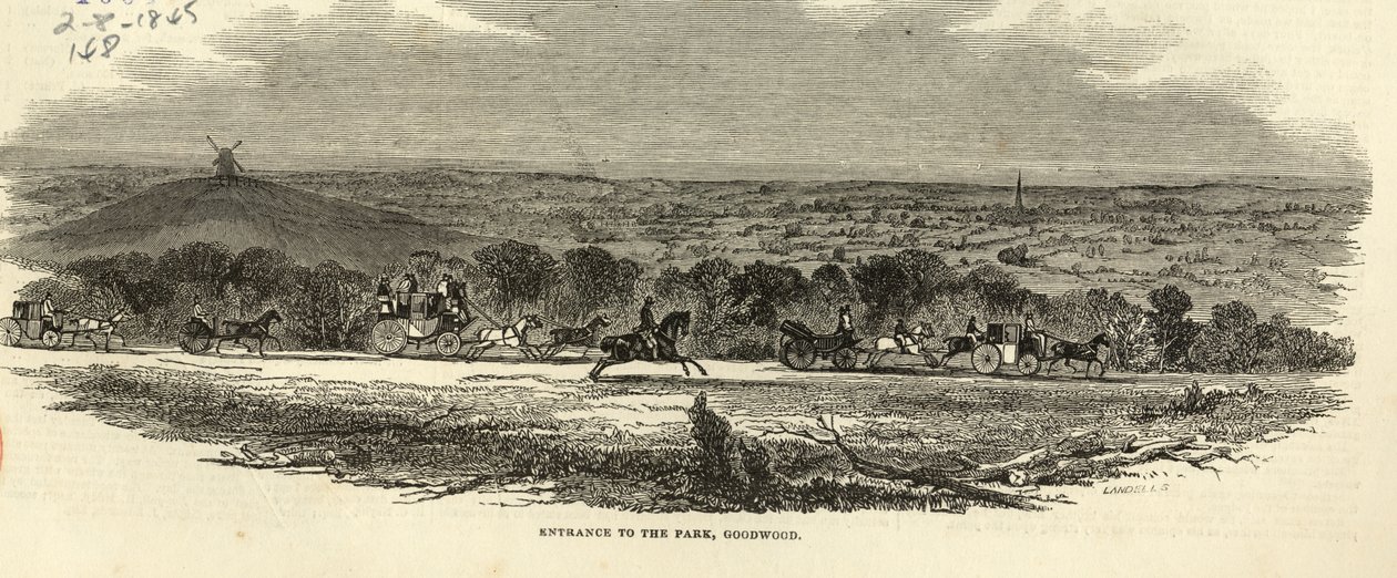 Entrada para o parque, Goodwood, de &39;The Illustrated London News&39;, 2 de agosto de 1845 de English School
