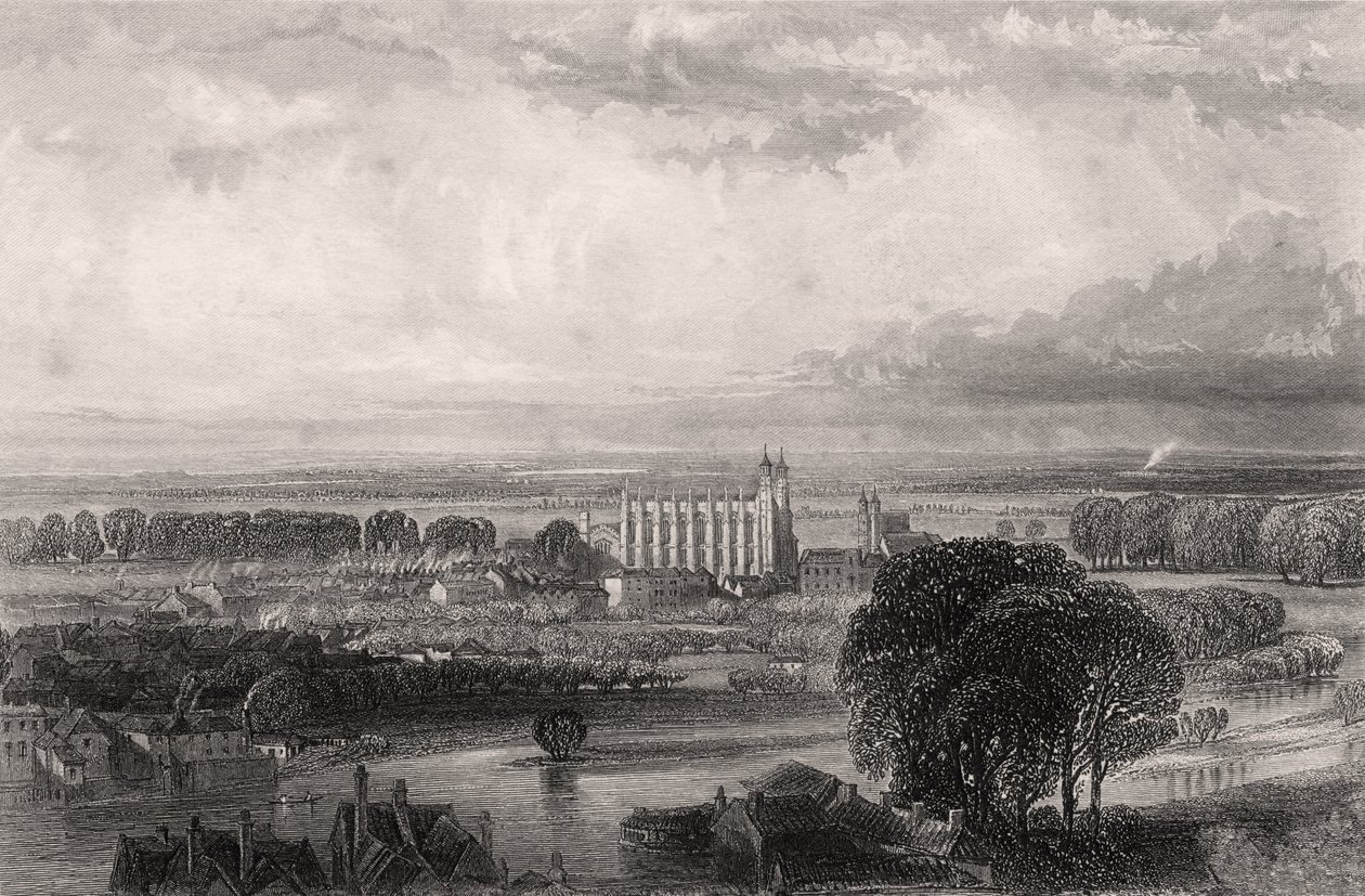 Eton visto do terraço do Castelo de Windsor, ilustração de &39;Memórias de Eminentes Etonianos&39;, de Sir Edward Creasy publicou Londres em 1876 de English School