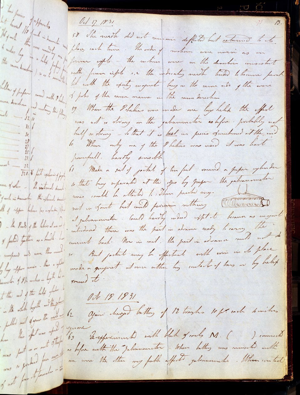 Extraído do diário de Michael Faraday, outubro de 1831 (caneta e tinta no papel) de English School