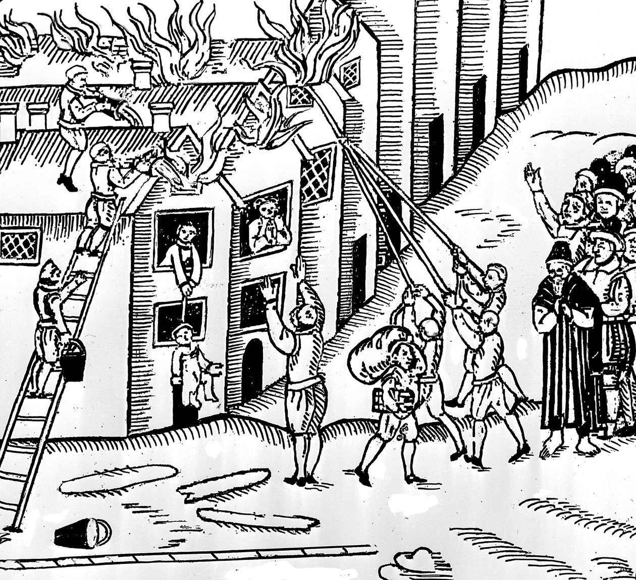 Combate a incêndios em Tiverton, Devon, 1612 de English School