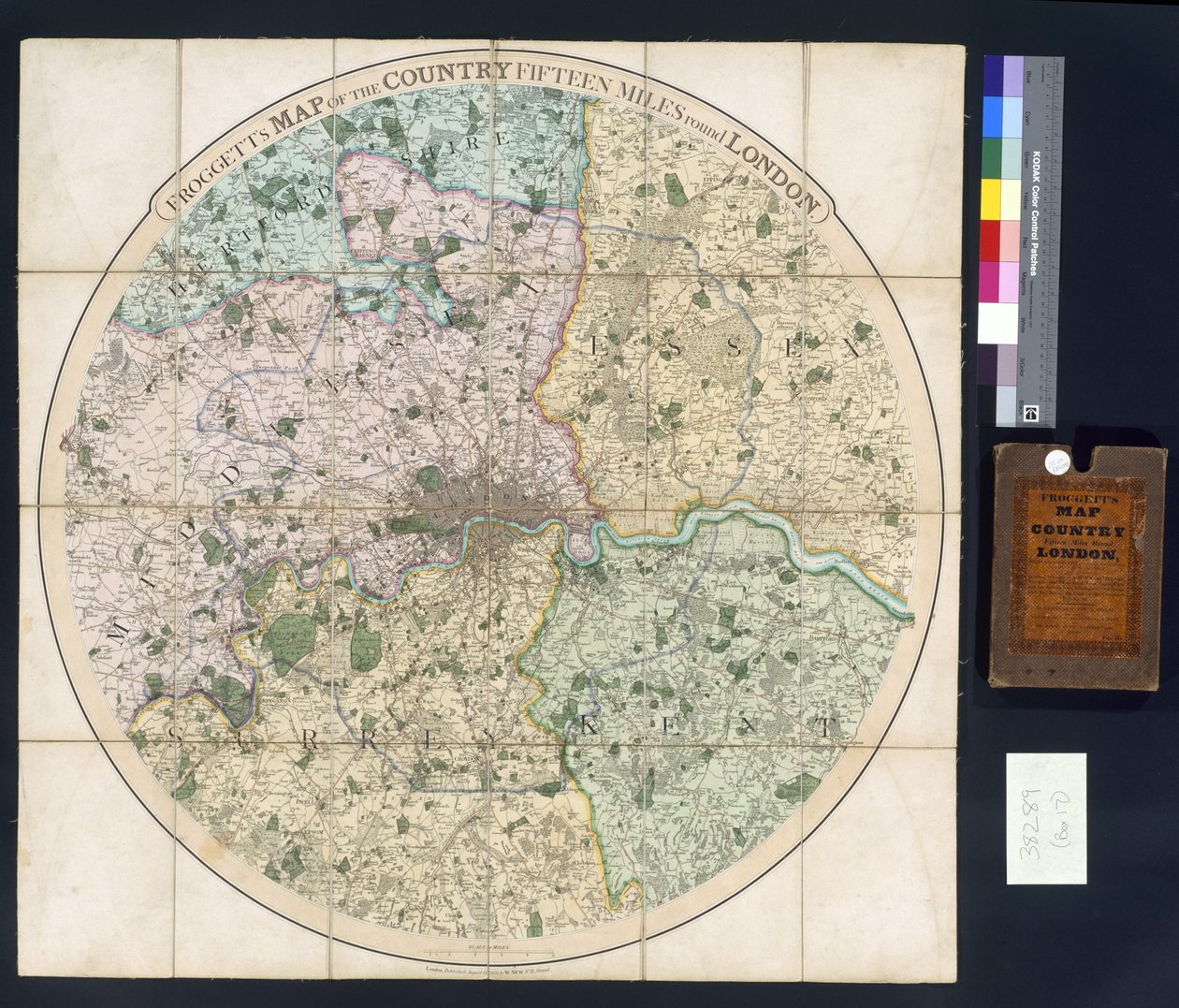 Mapa de Froggett do país Quinze milhas ao redor de Londres, 1833 de English School