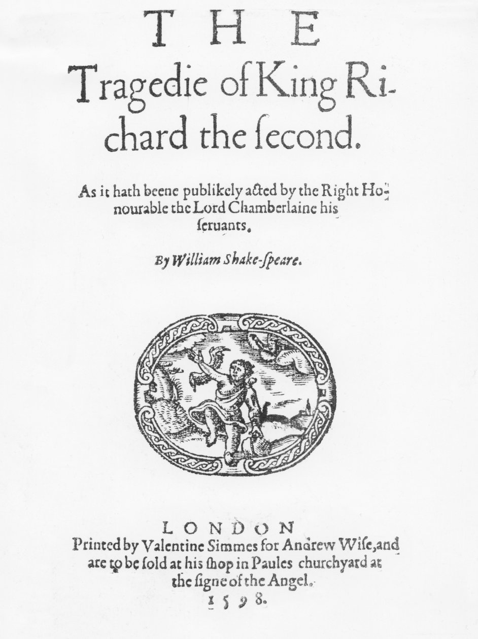 Frontispício da tragédia do rei Ricardo II, de William Shakespeare, 1598 de English School