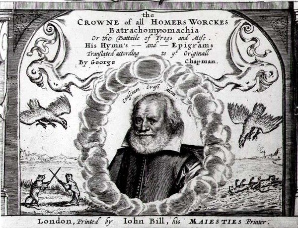 Frontispício de Batrachomyomachia ou, A Batalha de rãs e ratos, traduzido por George Chapman (c.1559-1634) de English School