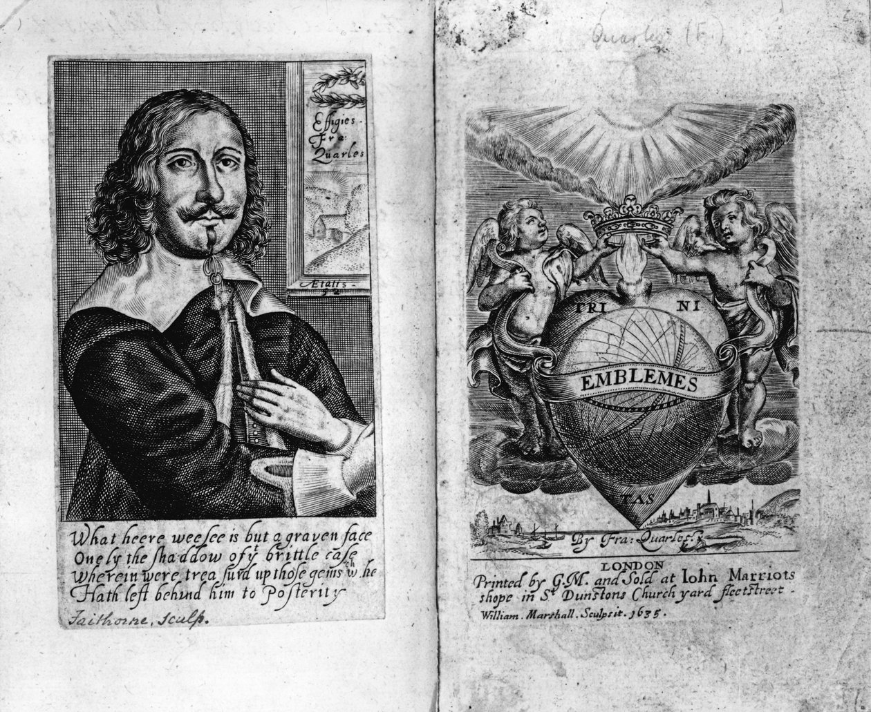 Frontispício de &39;Emblemas&39; de Francis Quarles, gravado por William Faithorne e William Marshall, 1635 de English School