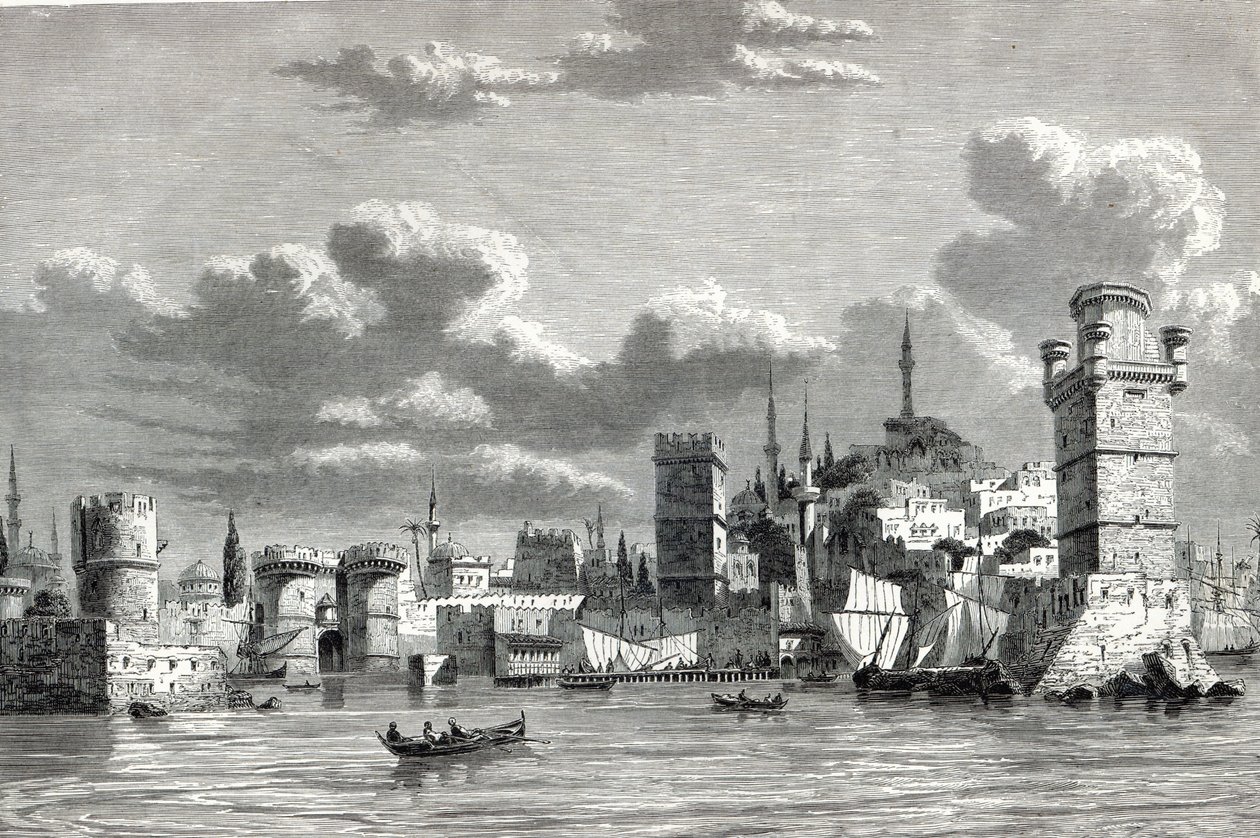 Visão Geral da Cidade de Rodes, de &39;The Illustrated London News&39; de English School