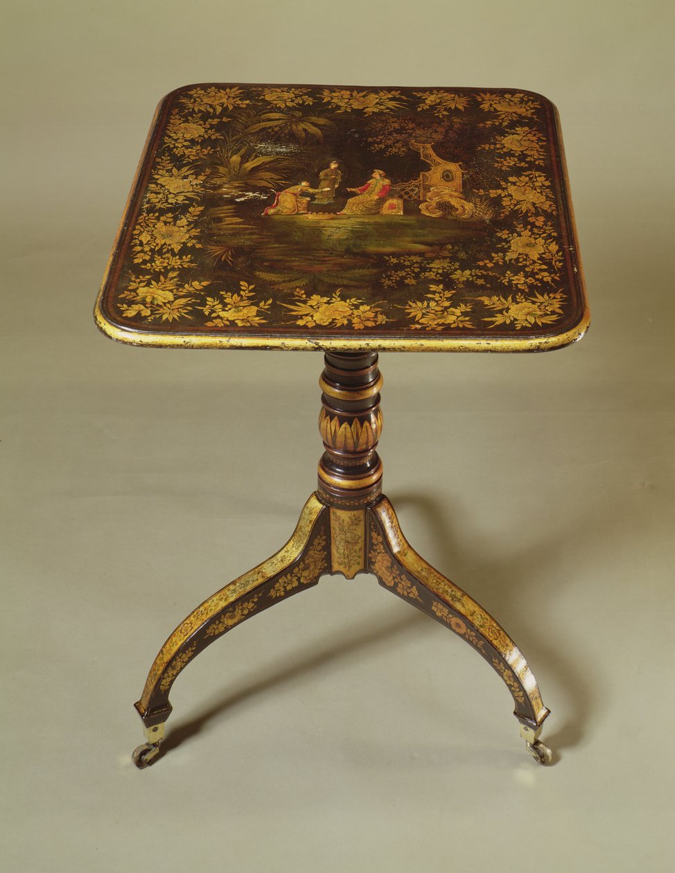 Mesa de tripé George III (laca preta) de English School