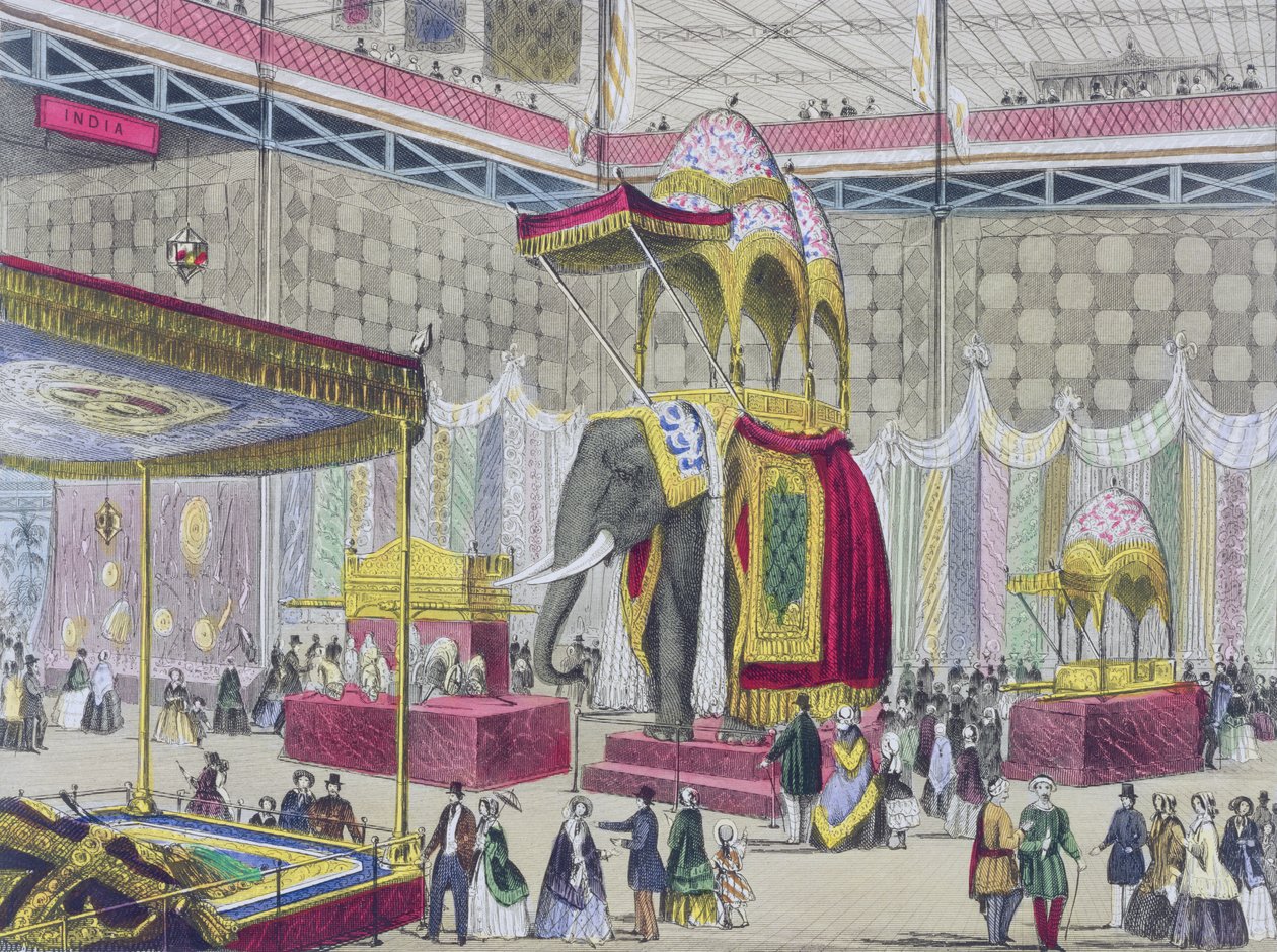 Grande Exposição, 1851: Departamento Indiano do Interior da Grande Exposição (pub. By Read & Co) (lito colorido) de English School