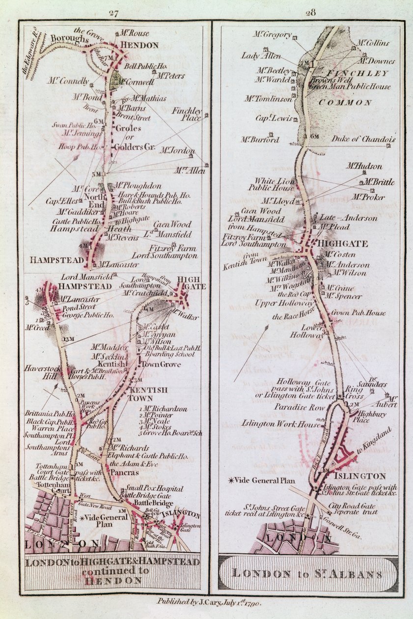Great North Road saindo de Londres, 1º de julho de 1790 de English School