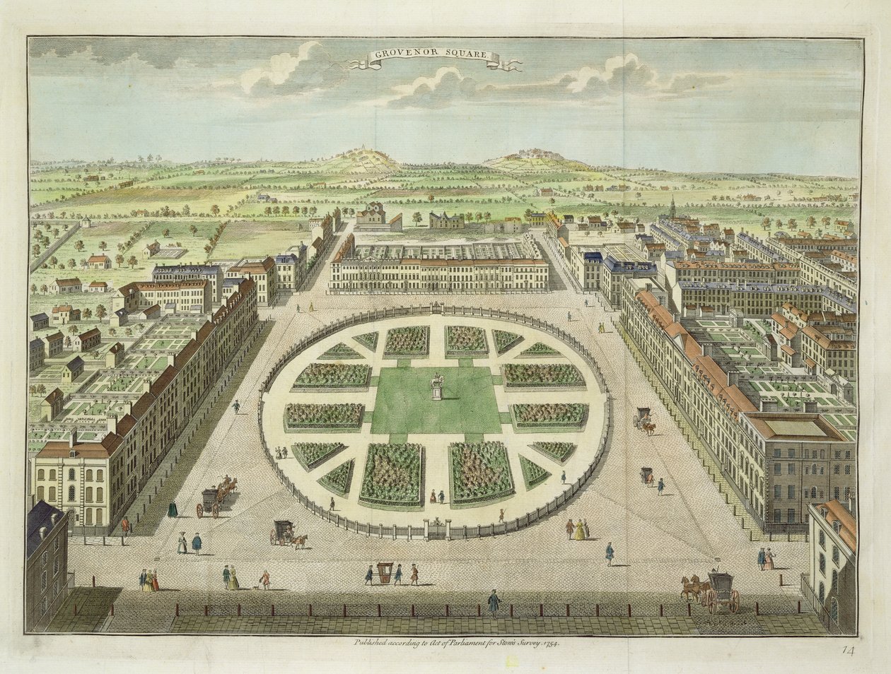 Grosvenor Square, para Stows Survey of London, pub. 1754 de English School