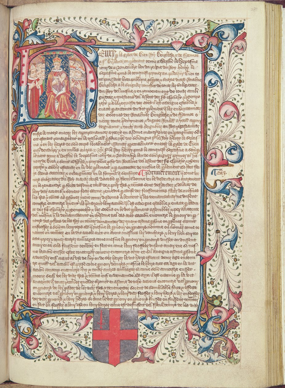 Henry VII (1457-1509) retratado dentro do H inicial, página de título de Cartae Antiquae, final do século XV de English School