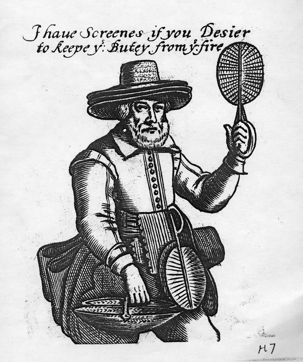 "Eu tenho screenes se você desierpe keepe seu buty do fogo &39;, vendedor de tela de fogo, c.1680 de English School