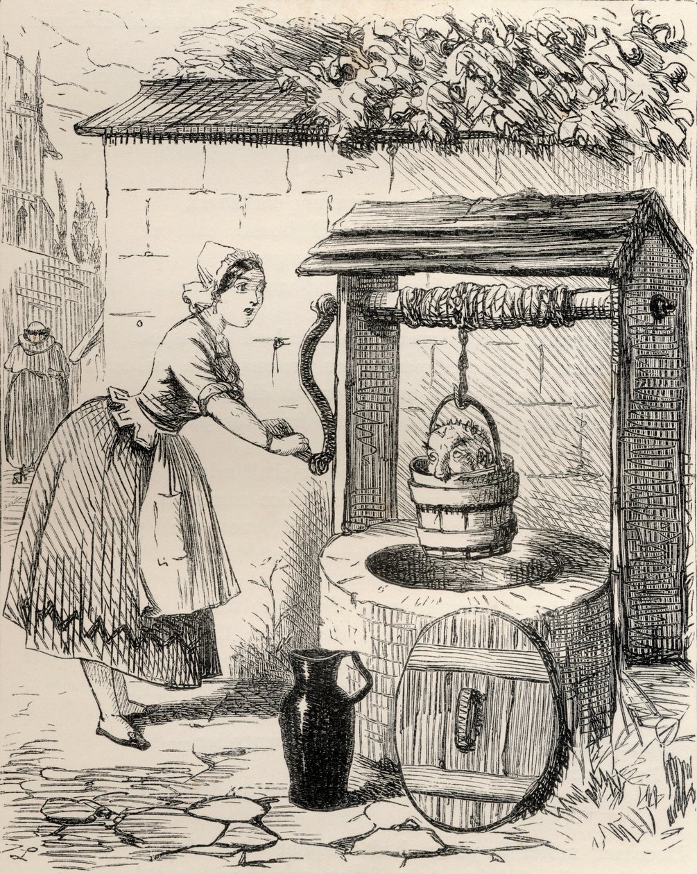 Ilustração em homenagem a J. Leech para o poema "A Lay of St. Gengulphus", de "The Ingoldsby Legends ou Mirth and Marvels", de Thomas Ingoldsby, publicado em 1865 de English School