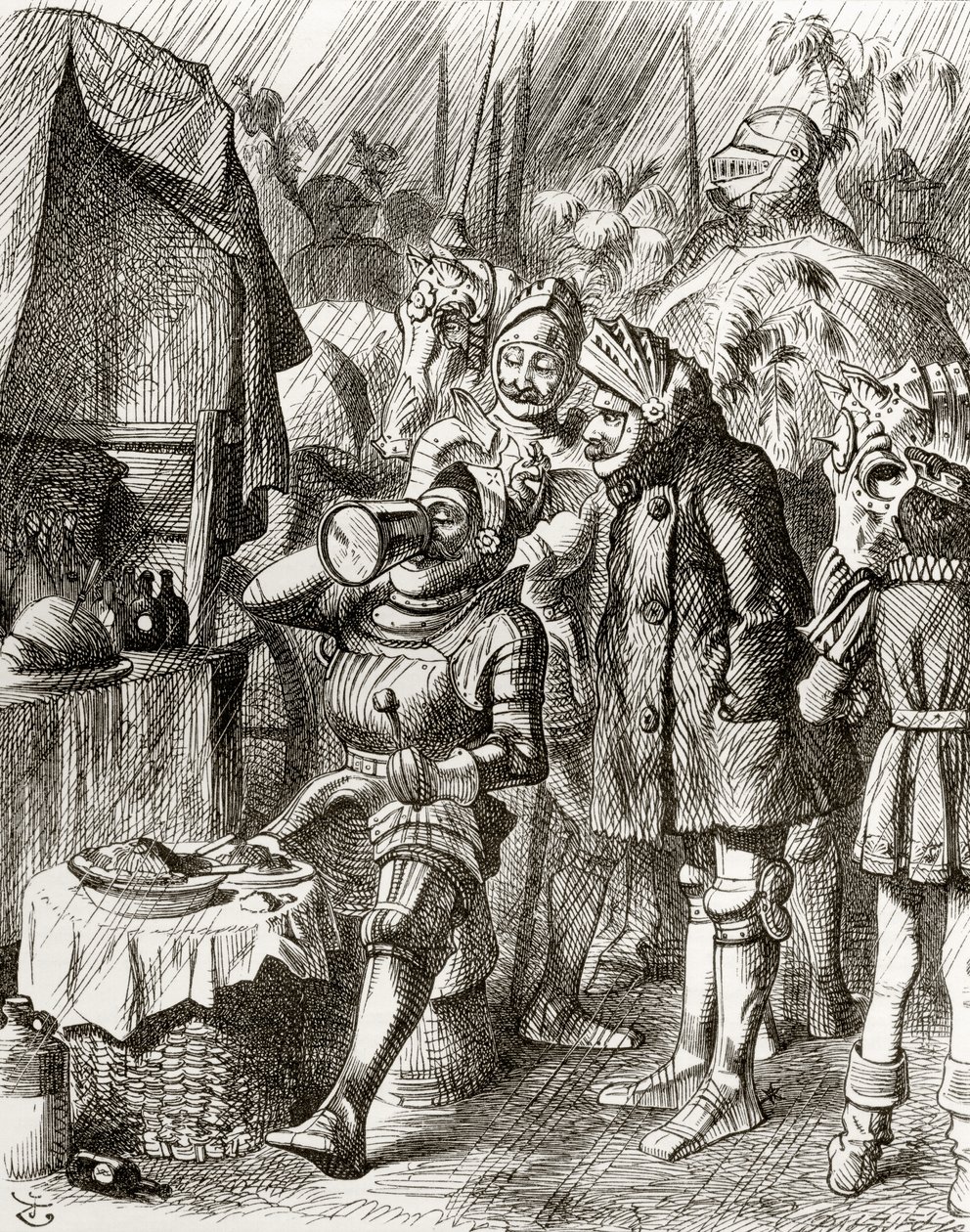 Ilustração após J. Tenniel para o poema "The Cynotaph", de "The Ingoldsby Legends ou Mirth and Marvels", de Thomas Ingoldsby, publicado em 1865 de English School