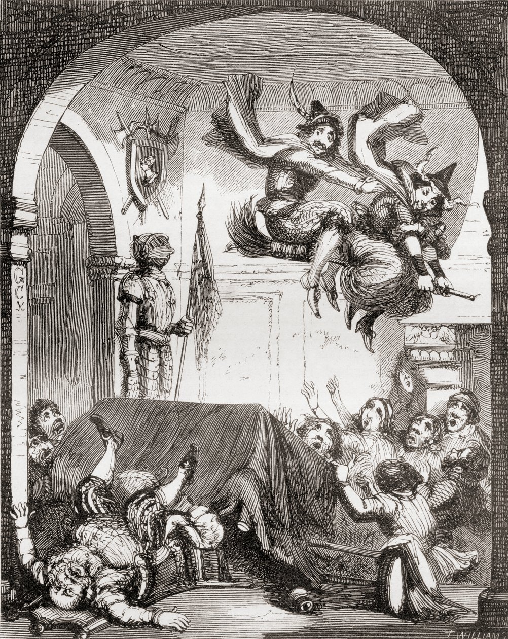 Ilustração de George Cruikshank para o poema "The Witches Frolic", de "The Ingoldsby Legends ou Mirth and Marvels", de Thomas Ingoldsby, publicado em 1865 de English School
