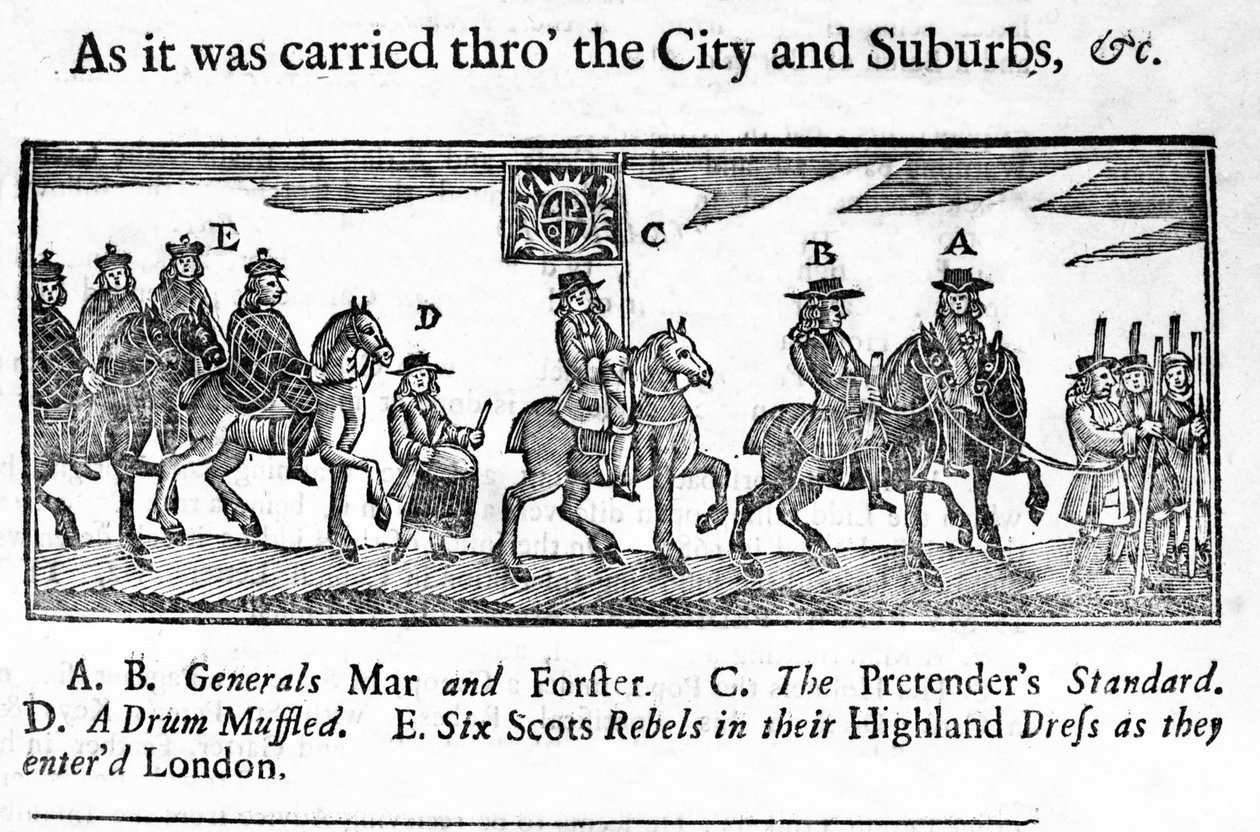 Ilustração de &39;Um relato de toda a procissão&39;, panfleto publicado em 1717 de English School
