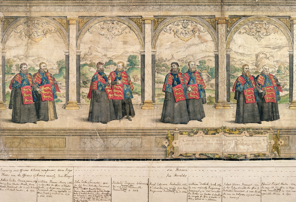 Procissão composta imaginária da Ordem da Jarreteira em Windsor, gravada por Marcus Gheeraerts (1521-86) 1576 (gravura colorida) de English School