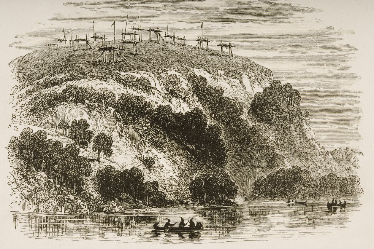 Indian Burial Ground, nas Grandes Planícies, entre St. Louis e Denver, de "American Pictures", publicado pela The Religious Tract Society, 1876 de English School