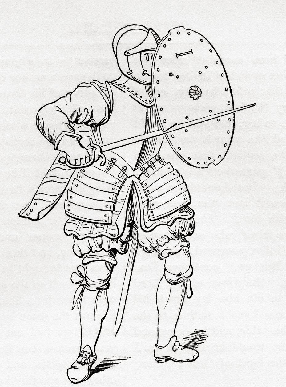Armadura de infantaria, 1625, da Velha Inglaterra: A Pictorial Museum, pub. 1847 de English School