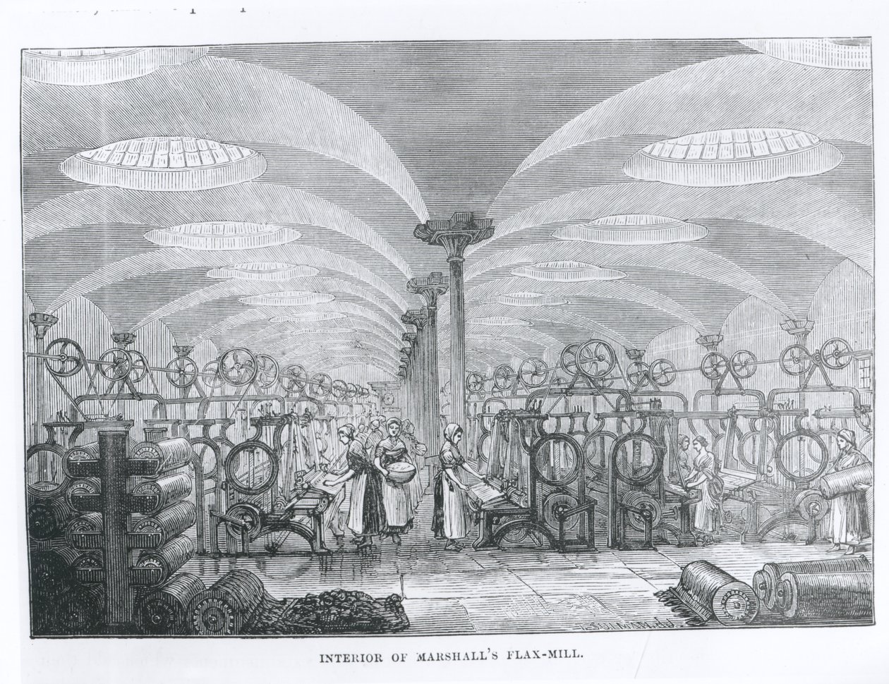 Interior do moinho de linho de Marshall de English School
