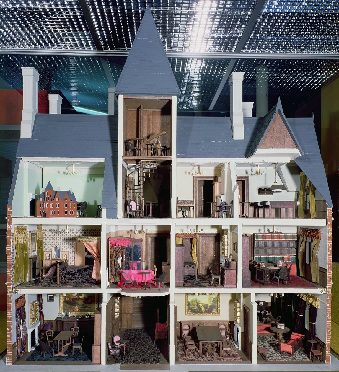Interior da casa de bonecas gótica vitoriana, 1875 de English School