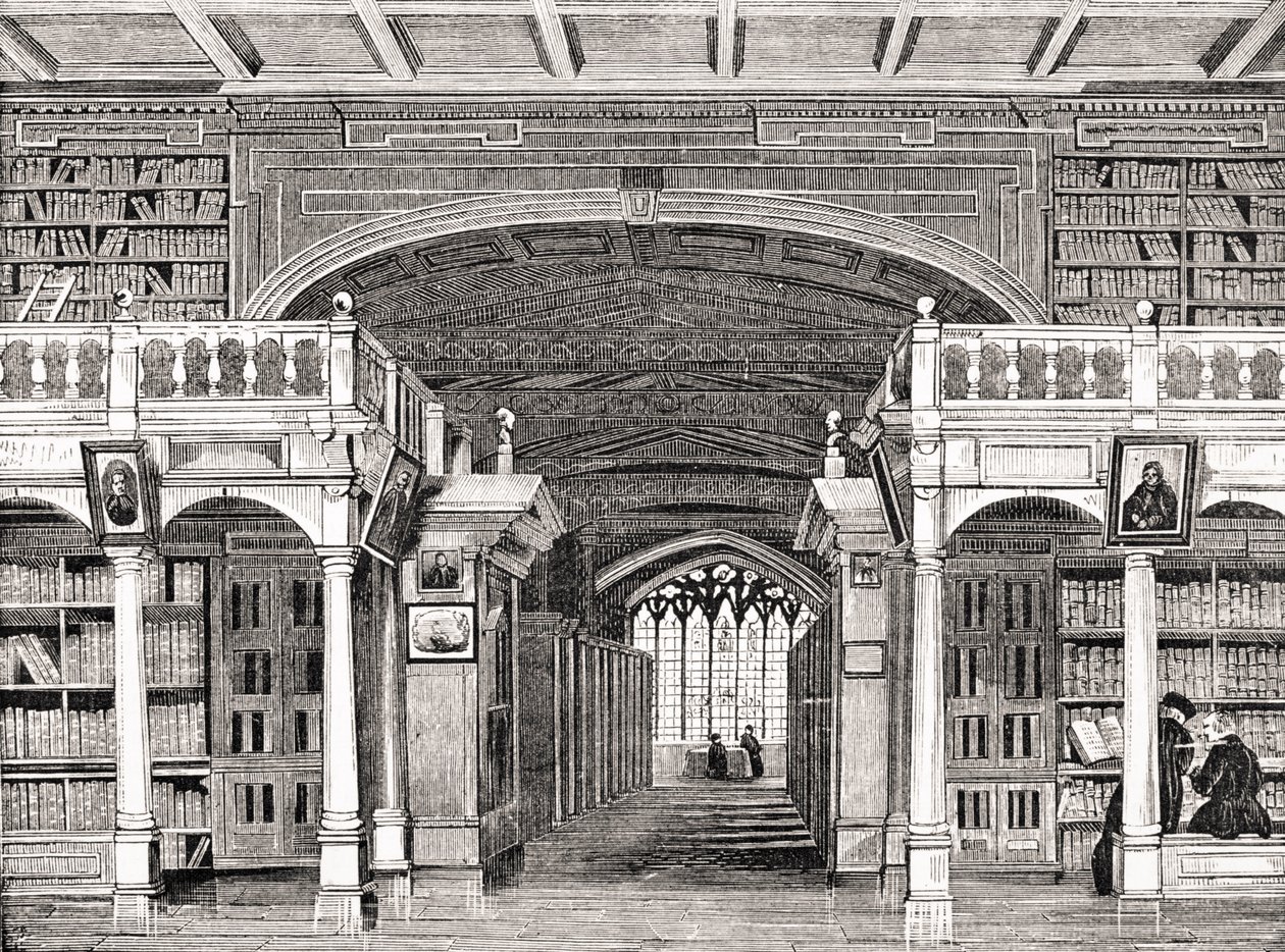 Interior da Biblioteca Bodleiana, de "Old England&39;s Worthies" de Lord Brougham e outros, publicado em Londres, c.1880s de English School