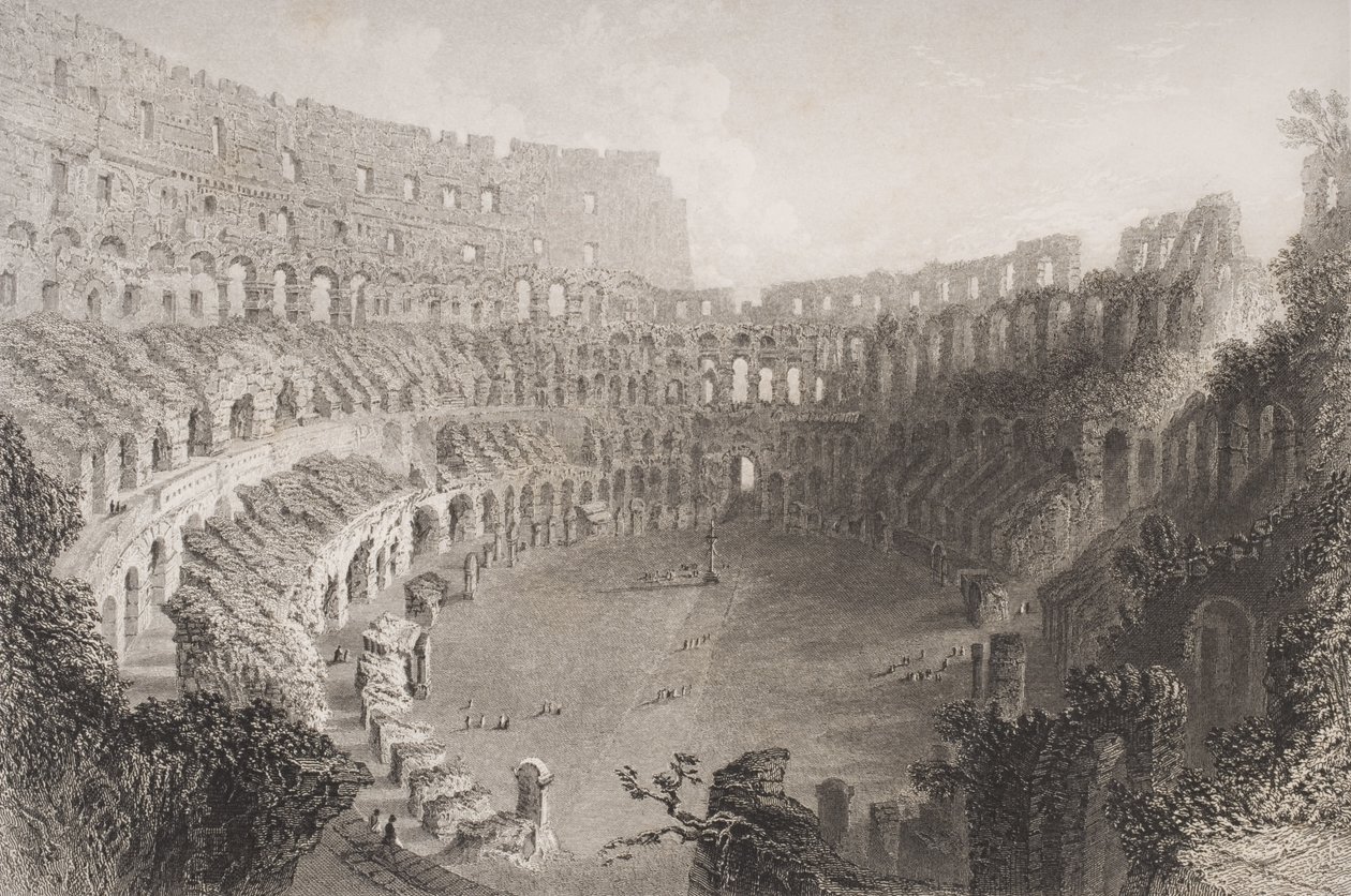 Interior do Coliseu, Roma, gravado por E. Roberts de English School