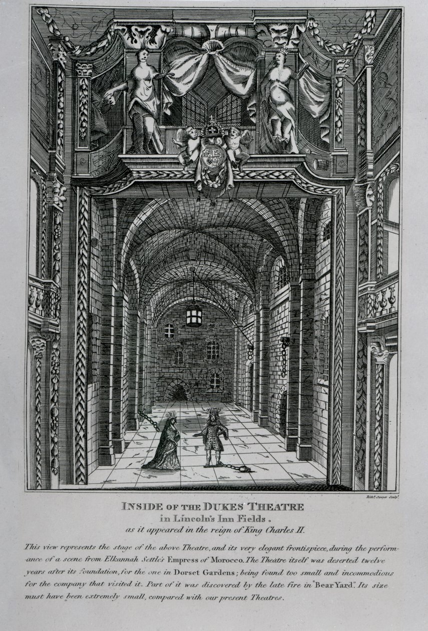 Interior do Duke&39;s Theatre em Lincoln&39;s Inn Fields durante o reinado do Rei Charles II, 1809 de English School