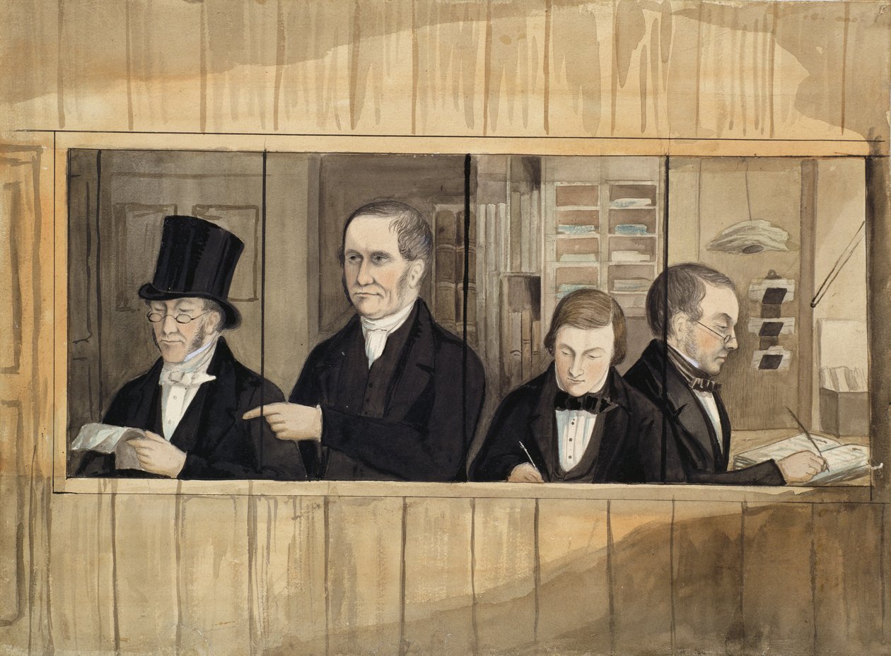 Interior do Escritório dos Srs. Charles Greenwood and Company, c.1840 (wc no papel) de English School