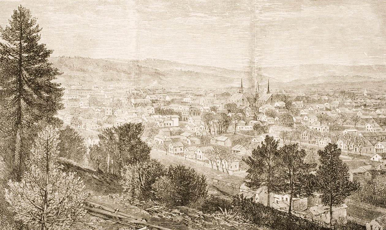 Ithaca e Cornell College, Estado de Nova York, em c.1870, de "American Pictures", publicado pela Sociedade de Tratados Religiosos, 1876 de English School