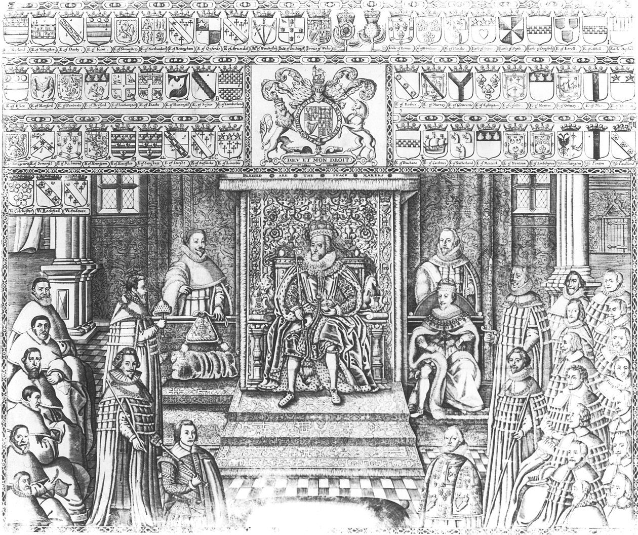 James I da Inglaterra (1566-1625) na corte de English School