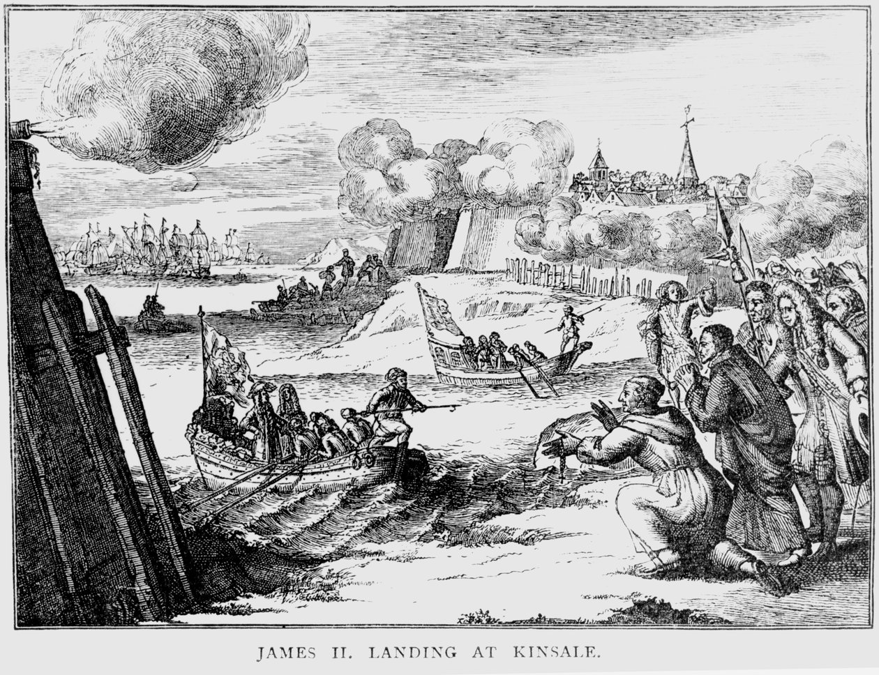 James II (1633-1701) Aterrando em Kinsale, 12 de março de 1689 de English School