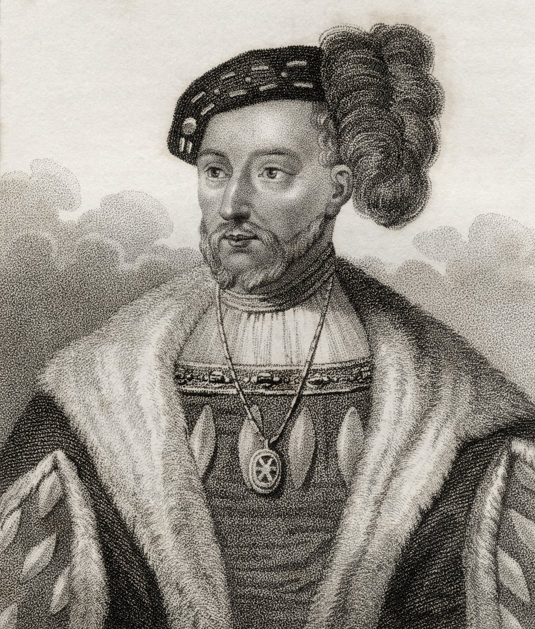 James V, rei da Escócia, ilustração de "Um catálogo de autores reais e nobres, Volume V", publicado em 1806 de English School