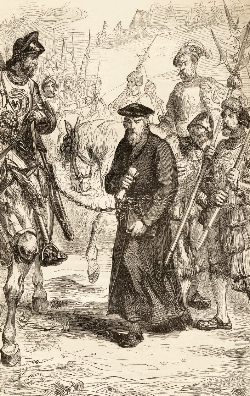 Jerônimo de Praga acorrentado a caminho da prisão, c.1865 (gravura em madeira) de English School