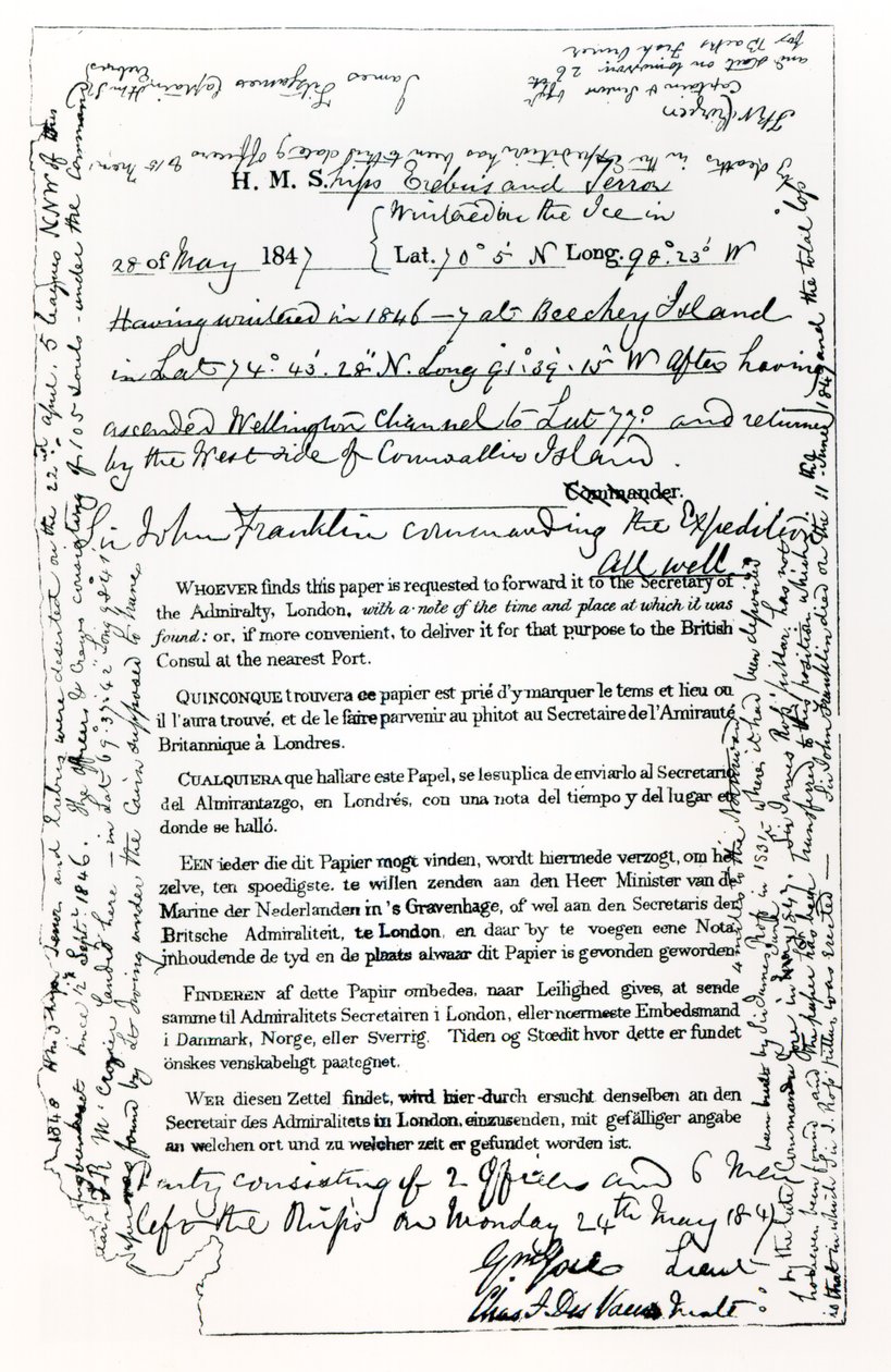 Mensagem de John Franklin (1786-1847) ao Secretário do Almirantado, 28 de maio de 1847 de English School