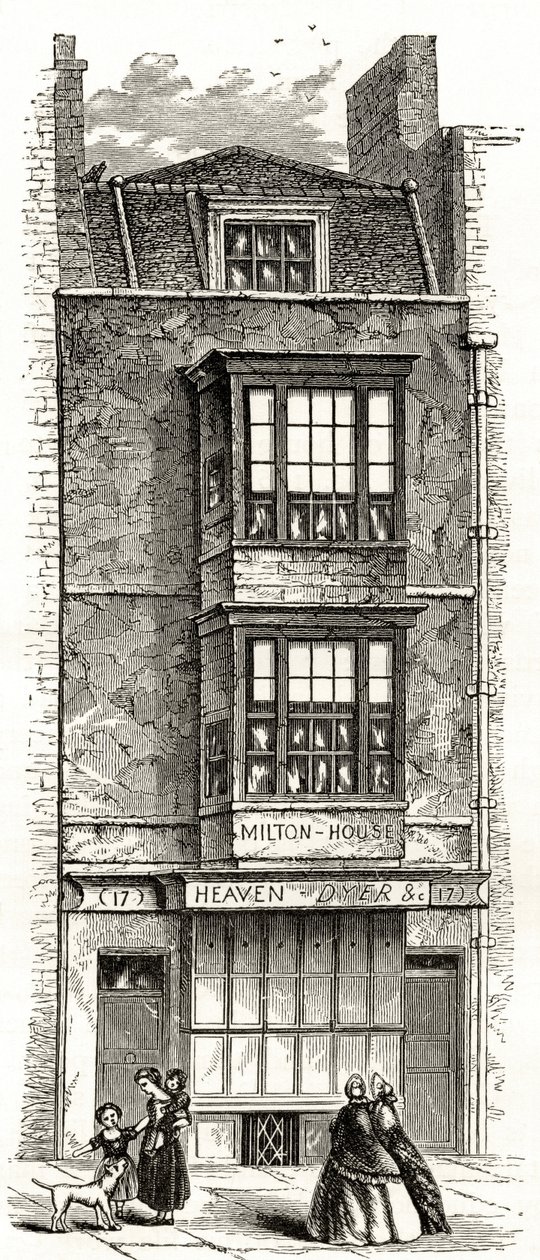 A casa de John Milton no Barbican, de &39;London Pictures: Drawn with Pen and Pencil&39;, do Rev. Richard Lovett, publicada em 1890 de English School