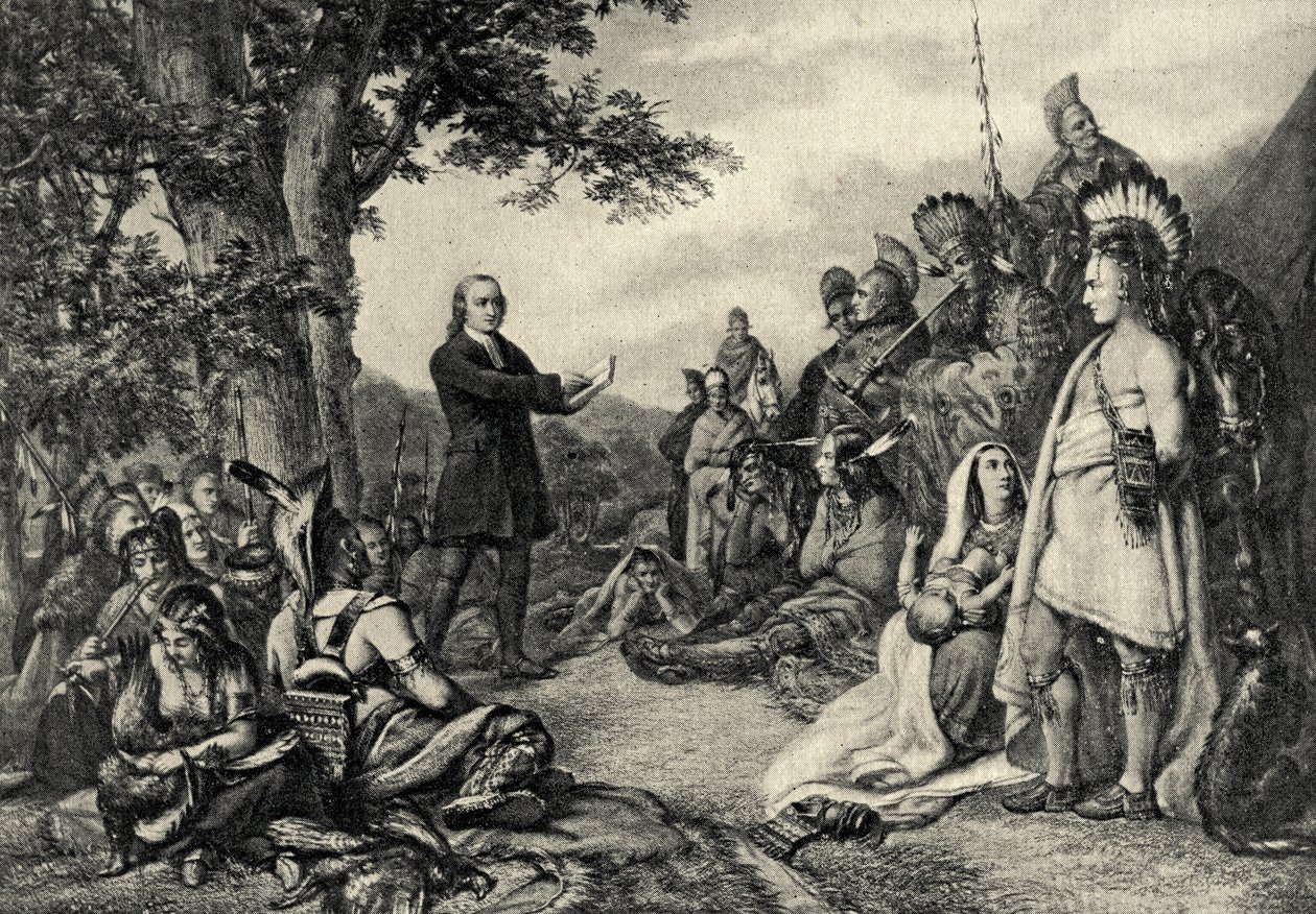 John Wesley pregando para os índios na Geórgia em 1736 de English School