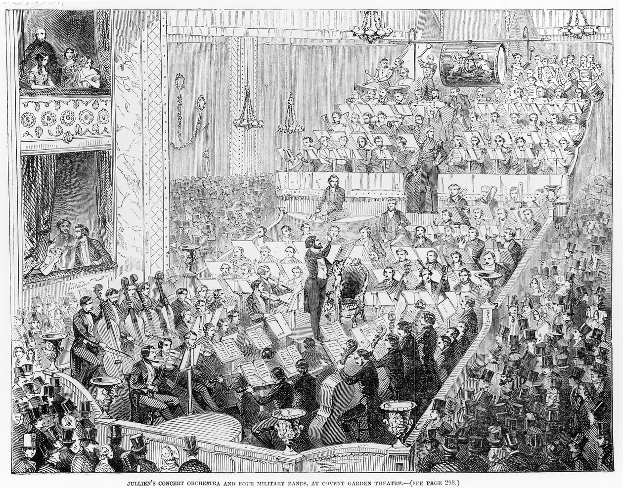 Orquestra de Concerto de Jullien e Quatro Bandas Militares, no Covent Garden Theatre de English School