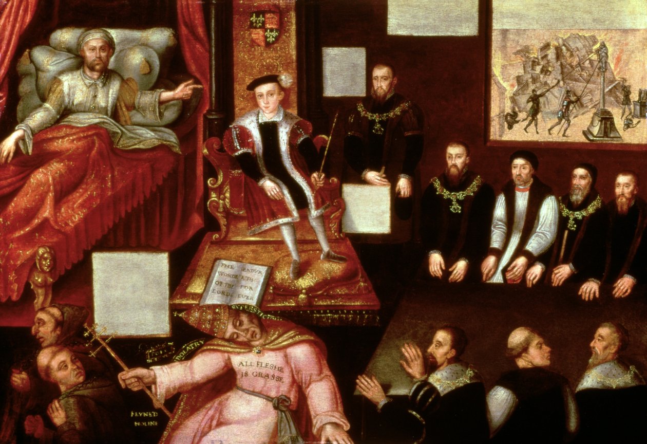 Rei Eduardo VI (1537-1553) e o papa, c.1570 de English School