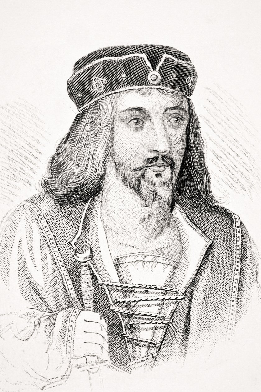 Rei James I da Inglaterra e VI da Escócia, ilustração de &39;Old England&39;s Worthies&39; de Lord Brougham, publicado em 1880 de English School