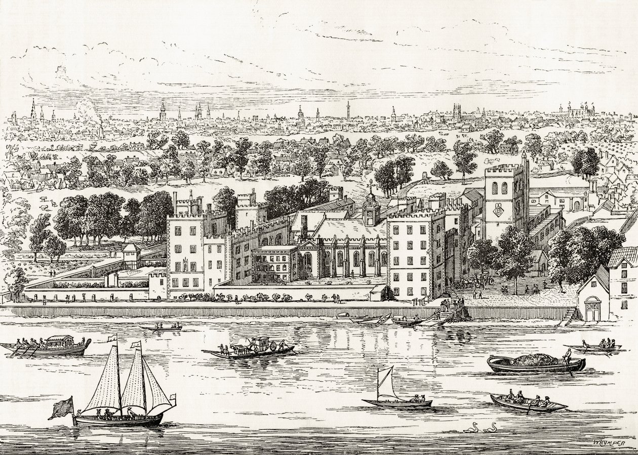 Palácio de Lambeth do Tâmisa, de &39;London Pictures: desenhado com caneta e lápis&39;, pelo Rev. Richard Lovett, publicado em 1890 de English School