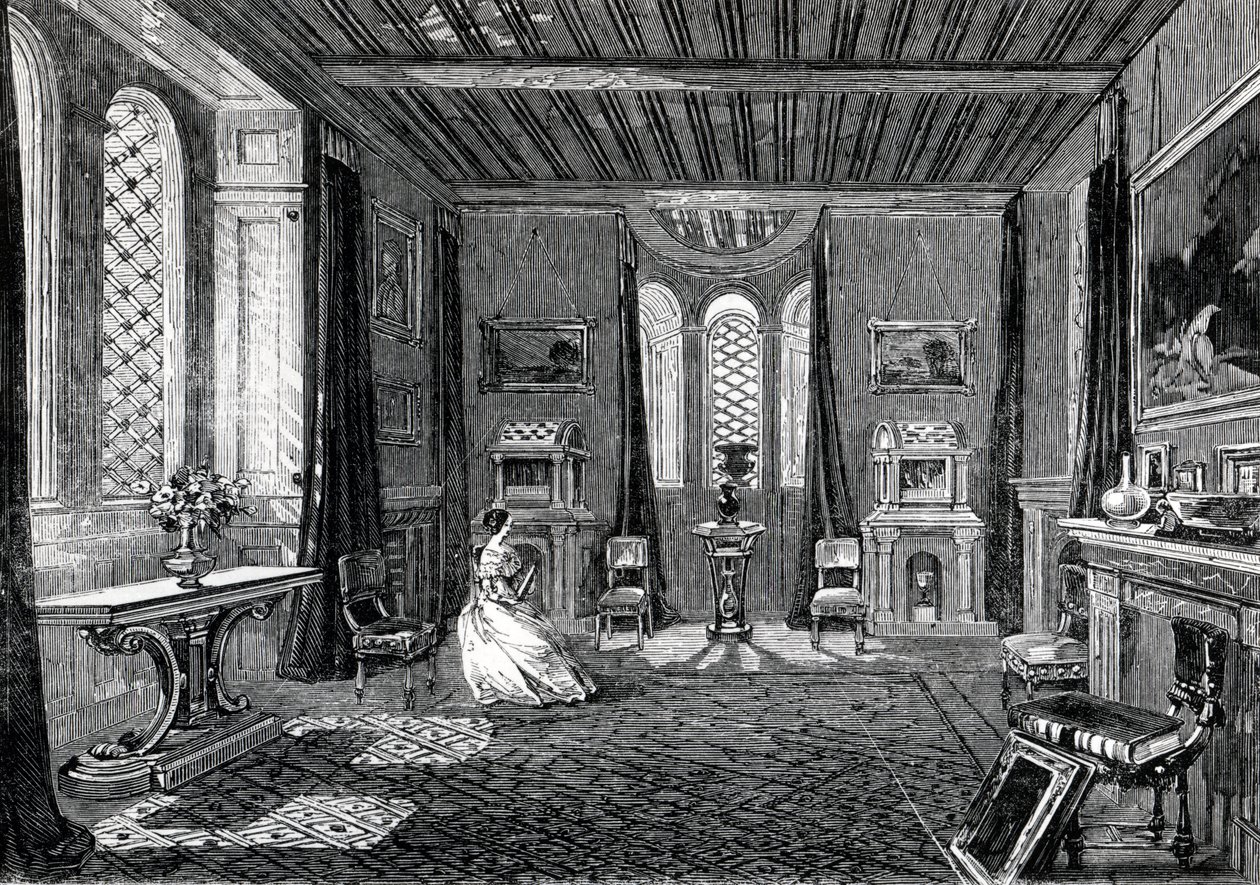 Lansdown Tower - A Sala de Desenho Escarlate, publicada em &39;The Illustrated London News&39;, 1845 de English School