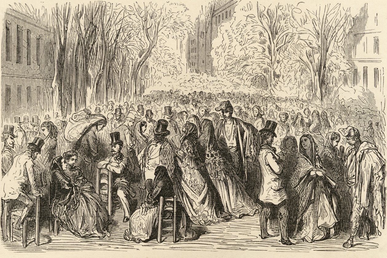 Las Ramblas, Barcelona, ilustração de &39;Imagens espanholas&39; pelo Rev. Samuel Manning de English School