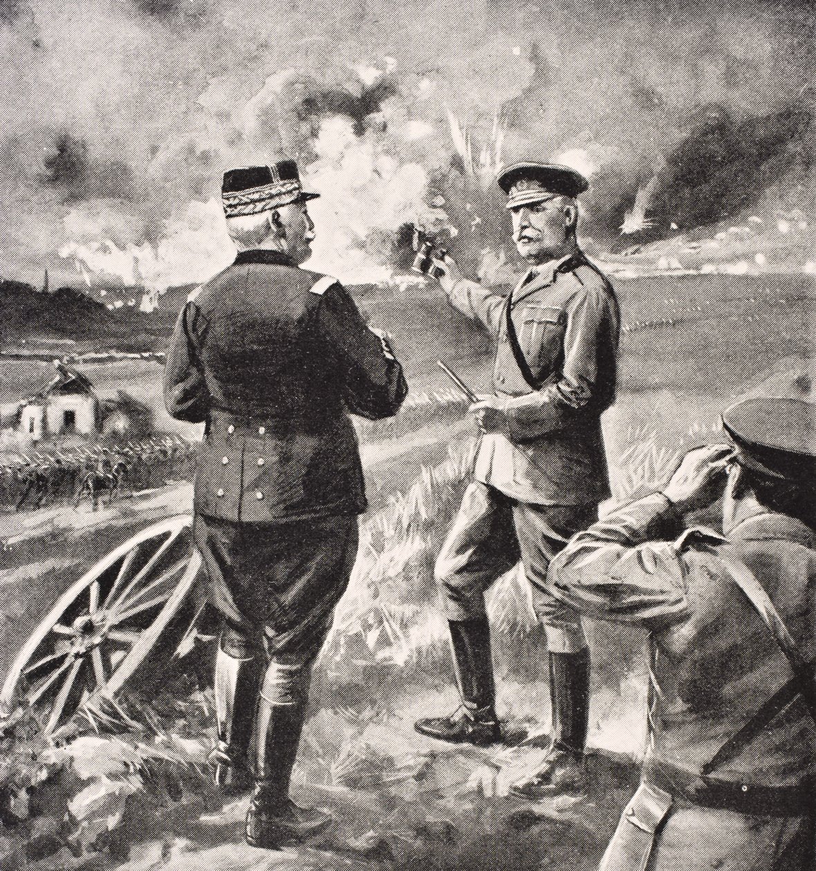 Lorde Kitchener e o General Joffre na Frente Ocidental, 1915, de &39;The War Illustrated Album deLuxe&39;, publicado em Londres, 1916 de English School