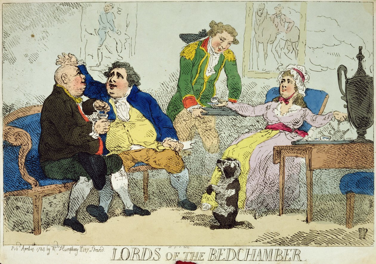 &39;Lords of the Bedchamber&39;, 1784 (gravura colorida à mão) de English School