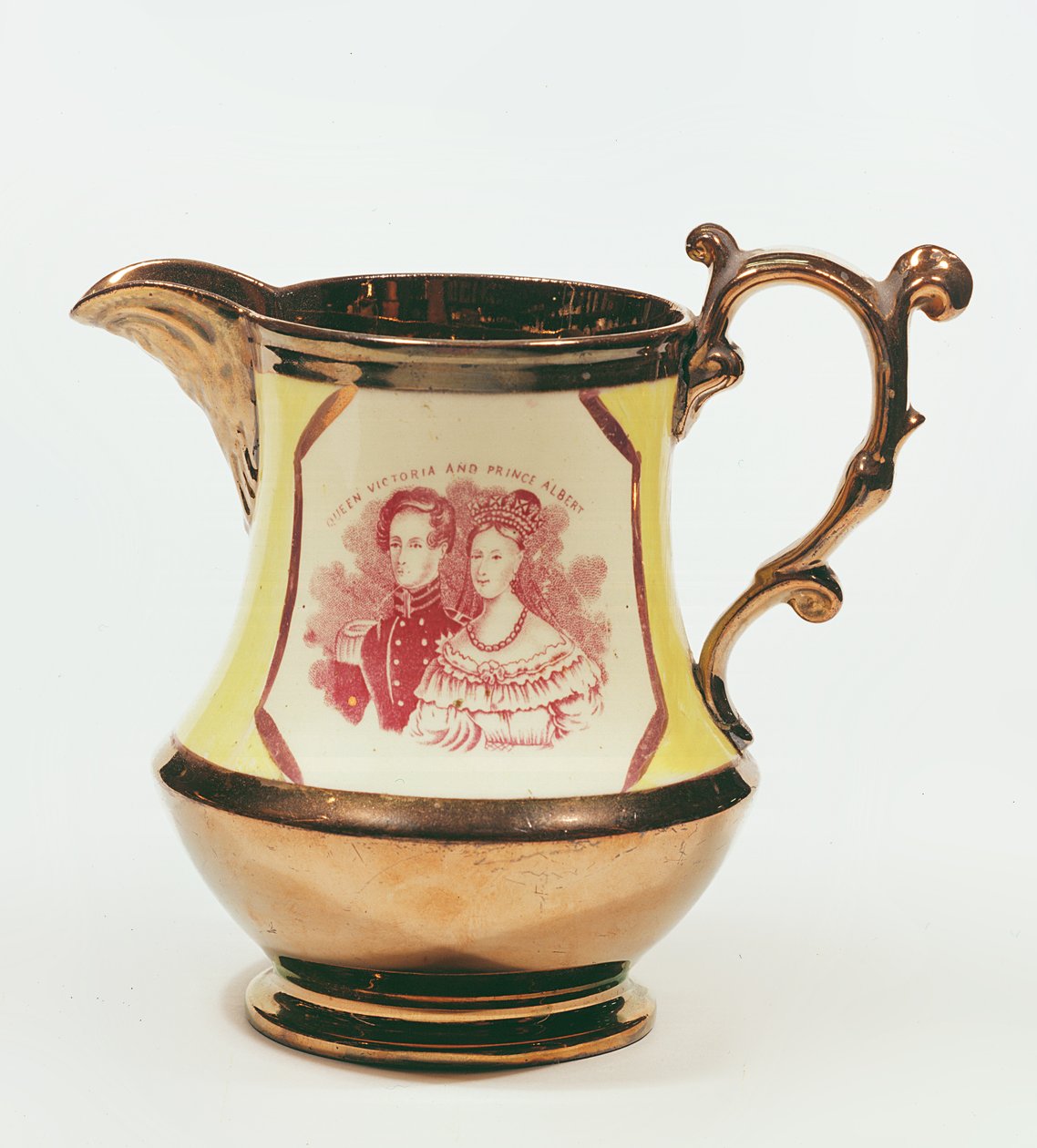 Jarro Lustreware comemorativo do casamento da Rainha Vitória, 1840 (cerâmica) de English School