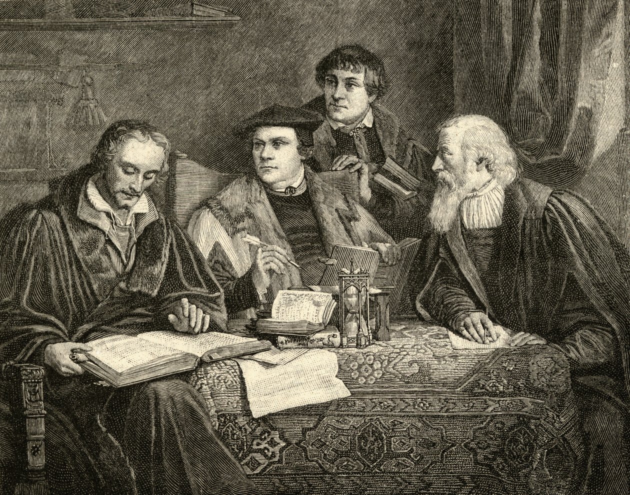 Lutero (1483-1546) Melancthon (1497-1560) Pomeranus (1485-1558) e Cruciger (1504-48) traduzindo a bíblia de English School