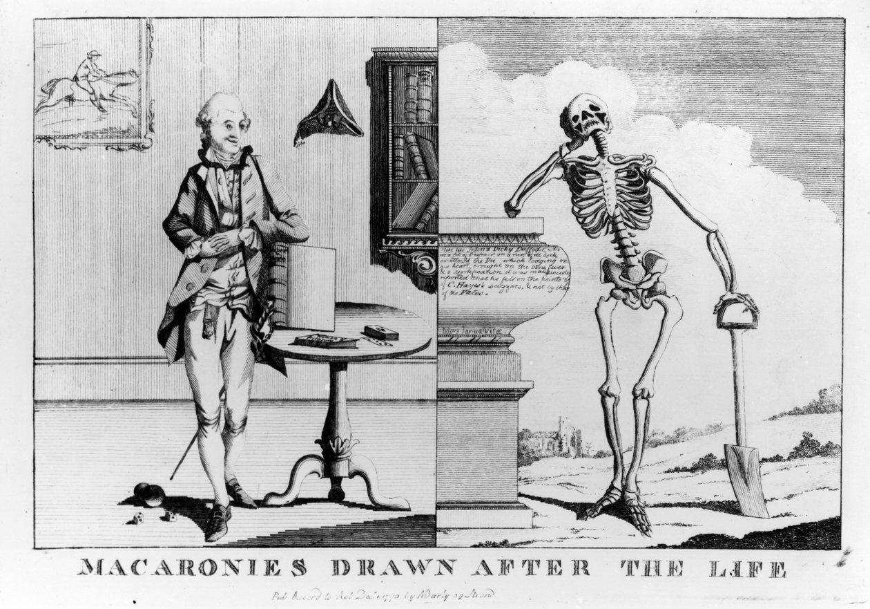 Macaronies Drawn After the Life, pub. por N. Darly, dezembro de 1773 de English School