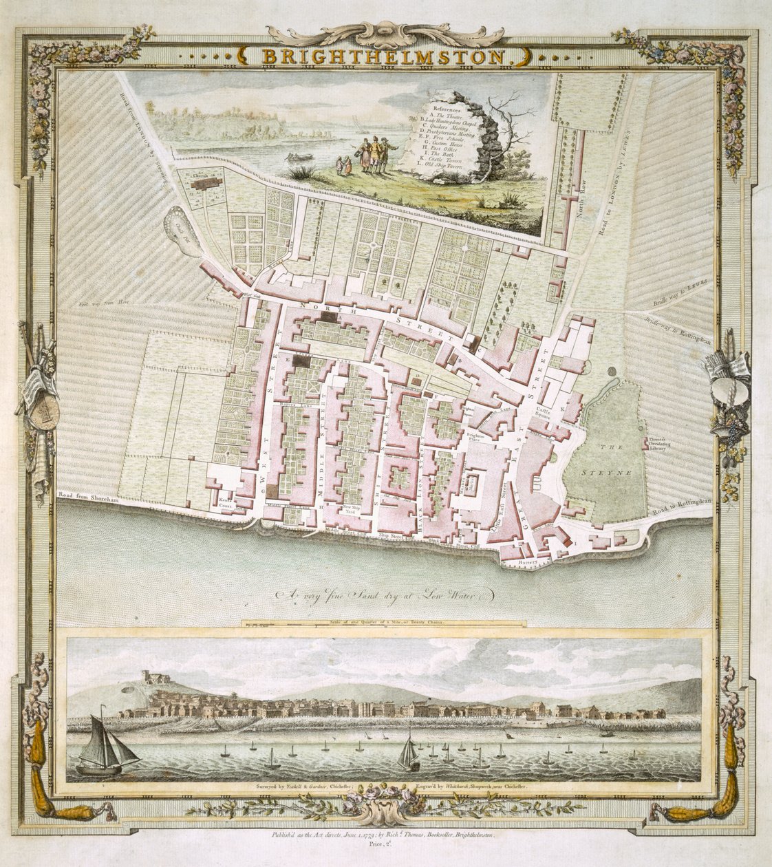 Mapa de Brighton por Thomas Yeakell e William Gardner, gravado por Whitchurch, 1779 (gravura a cor) de English School