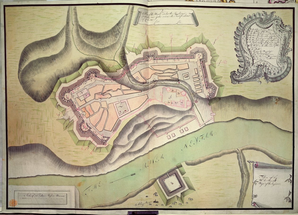 Mapa de Cochin, Índia (tinta no papel) de English School